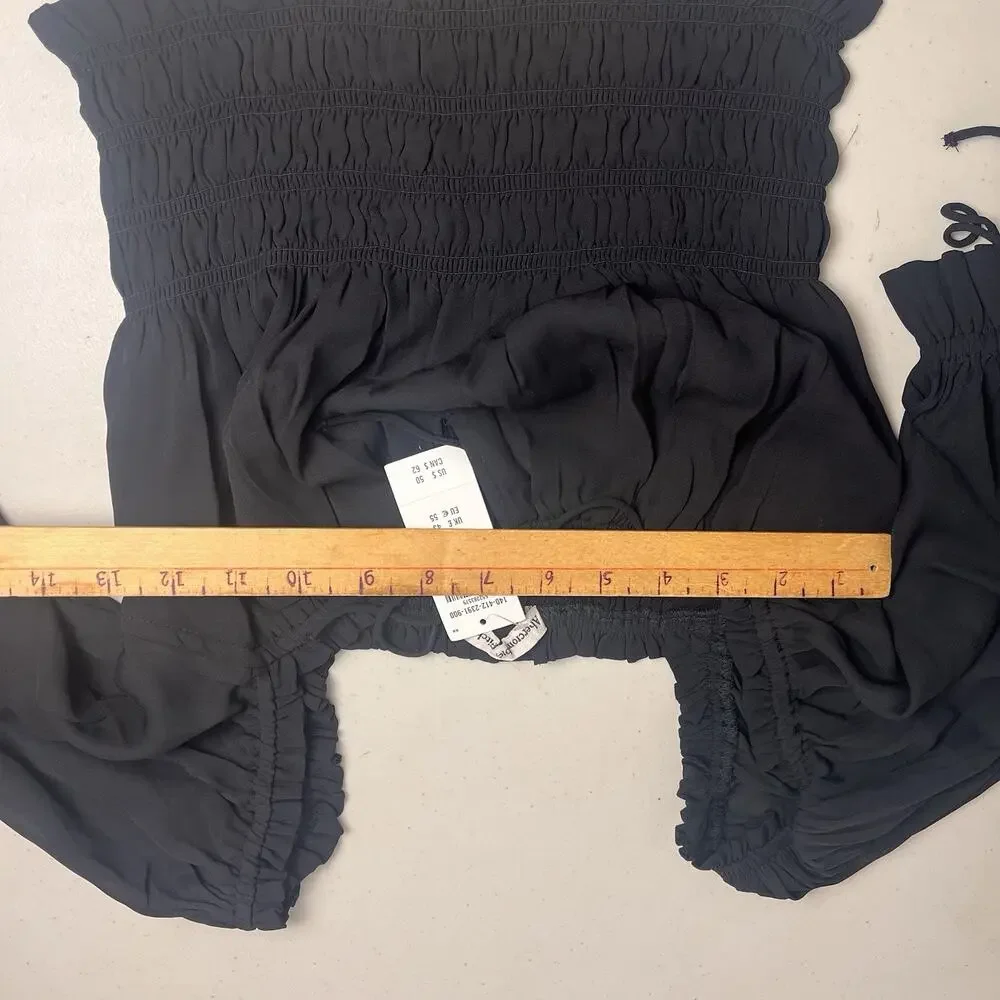 Abercrombie & Fitch Womens Medium Smocked Peasant Top Puff Sleeve Black Y2K Boho